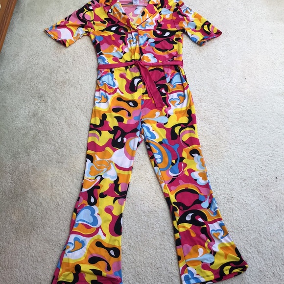 NWOT “Spirit Halloween” jumpsuit ,size small, disco style V neck w/ button& belt - Picture 6 of 7